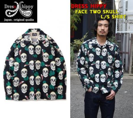 DRESS HIPPY FACE TWO SKULL L/S SHIRT BLACK(ドレスヒッピー