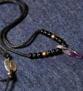 CUTRATE AMETHYST LEATHER NECKLACE・SILVER BY LARRY SMITH MADE(カットレート・アメシストレザーネックレス・ラリースミス)