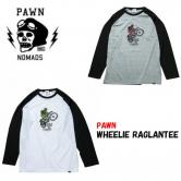 【SALE 30%OFF】PAWN WHEELIE RAGLAN TEE 92503 GRAY/WHITE(パウン・ウイリーラグランロングスリーブTシャツ・グレー/ホワイト)