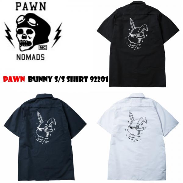 PAWN PAWN BUNNY S/S SHIRT 92201 BLACK/WHITE/NAVY(パウン・バニー半袖ワークシャツ・ブラック/ホワイト/ネイビー)