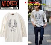 AT-DIRTY SKULL WING 3/4 TEE  NATURAL(アットダーティー・スカルウィング7分袖丈Tシャツ・ナチュラル)