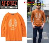 AT-DIRTY SKULL WING 3/4 TEE  ORANGE(アットダーティー・スカルウィング7分袖丈Tシャツ・オレンジ)