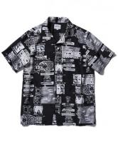 FUCT SSDD RENTAL ART ALOHA SHIRT 48203・BLACK/WHITE(ファクト・レンタルアート半袖アロハシャツ・ブラック・ホワイト)　