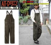 AT-DIRTY FIREMAN ALLS CORDUROY  OLIVE(アットダーティ-・ファイヤーマンオーバーオールコーデュロイ・オリーブ)