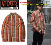 AT-DIRTY CLASSIC NEL STAND L/S SHIRT ORANGE(アットダーティー・クラッシックネルスタンドカラーロングスリーブシャツ・オレンジ)