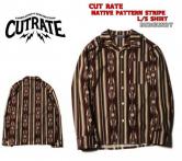 CUTRATE NATIVE PATTERN STRIPE L/S SHIRT BURGUNDY(カットレイト・ネイティブパターンストライプロングスリーブシャツ・バーガンディー)