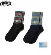 CUTRATE NATIVE BORDER SOCKS BLACK/NAVY(カットレート・ネイティブボーダーソックス・ブラック/ネイビー)