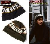 AT-DIRTY ATD LOGO KNIT CAP  BLACK/OLIVE(アットダーティ・ATDロゴニットキャップ・ブラック/オリーブ)