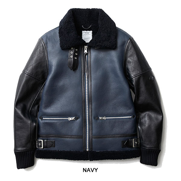 CRIMIE B3 MOUTON LEATHER JACKET BLACK/NAVY/BROWNクラミー・B3