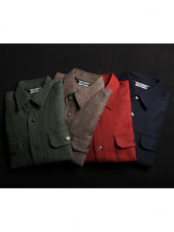 【SALE 40%OFF】　CUTRATE L/S PLANE WOOL SHIRT/GREEN(カットレート・プレーンウールシャツ・グリーン)