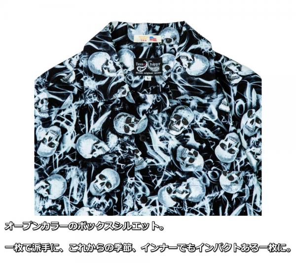 DRESS HIPPY "Skull Smoke" USA L/S SHIRT BLACK(ドレスヒッピー・スカルスモークUSAロングスリーブシャツ・BLACK)
