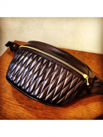 BACKDROP Leathers DIA-WAISTBAG(バックドロップレザーズ・ダイヤステッチウエストバック・ミルキー)