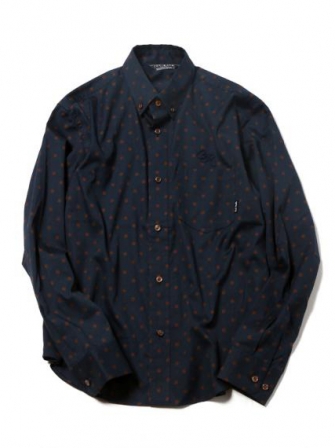 CUTRATE L/S ALLOVER B,D SHIRT/NAVY(カットレート・オールオーバーボタンダウンシャツ・ネイビー）